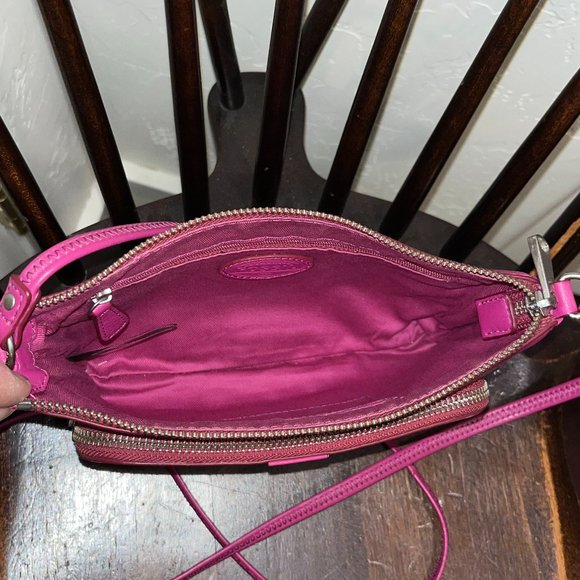 Fossil Top Zip Crossbody Shoulder Bag Purse Fuchsia Pink Leather - Picture 6 of 9